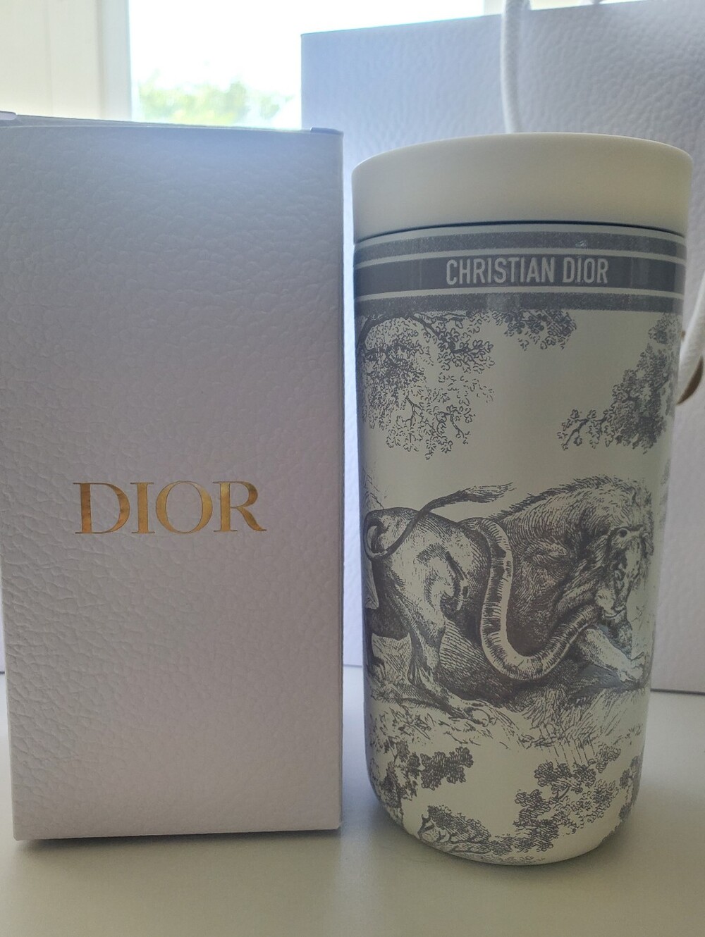 Dior White and Grey Toile de Jouy Luxury Travel Mug - 400ML - Picture 2 of 9